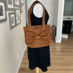 Leather bow satchel purse